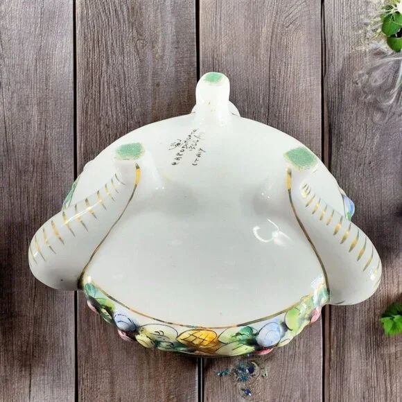 Vintage Capodimonte Italian Pottery Covered Dish Covered Bowl Dish Painted Italy